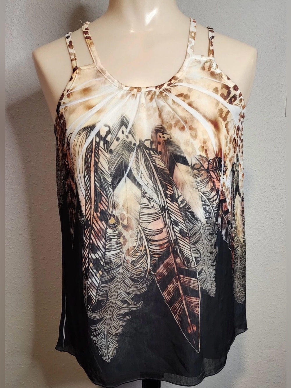 Womans Panhandle Slim Sleeveless spegetti strap blouse feathers Medium